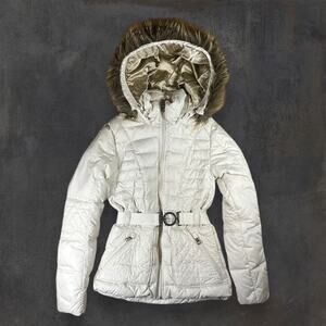 The North Face Women's Size XS Beige Nuptse Jacket Puffer w/ Hoodie Belt‎